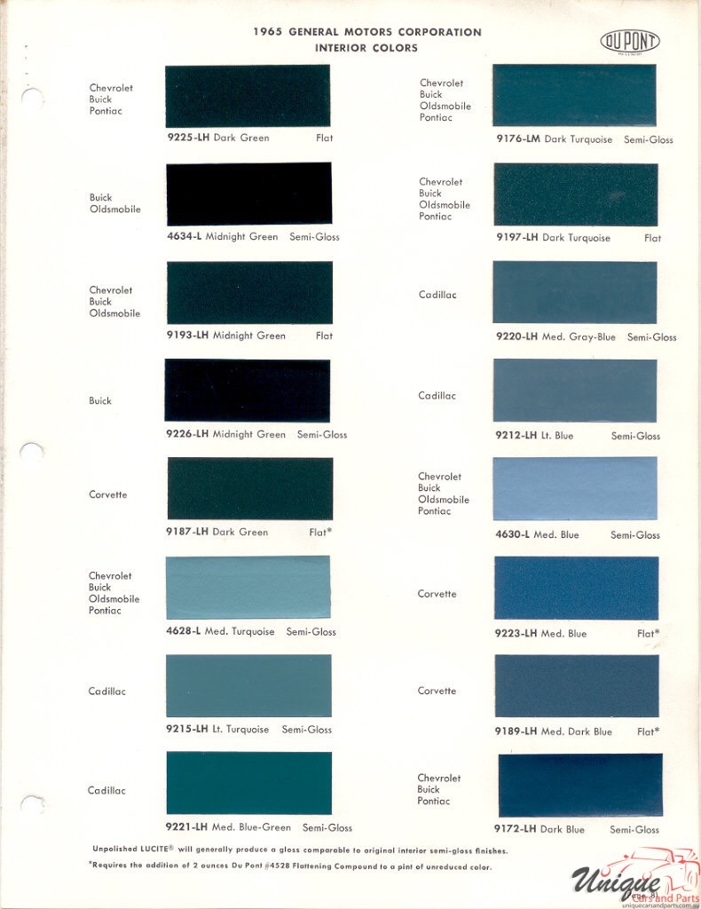 1965 General Motors Paint Charts DuPont 8